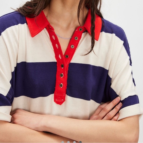 NEW WE THE FREE PEOPLE Prime Time Rugby Maxi Tee Polo Dress Tunic Oversized S - Picture 11 of 11